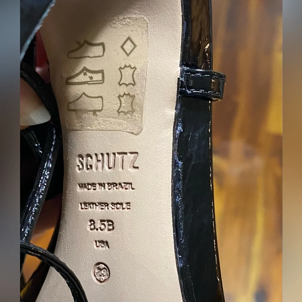 SCHUTZ Glossy Black Strappy Heels gorgeous evening sandals. One time worn. - Picture 5 of 6